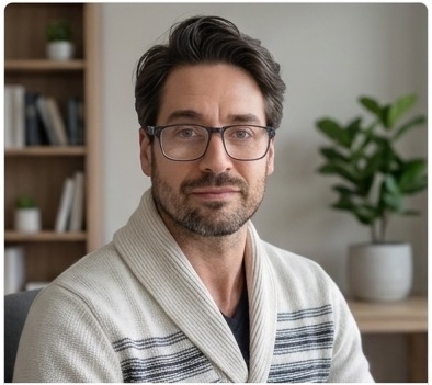 Portrait of Michel Bordeau in a cream robe